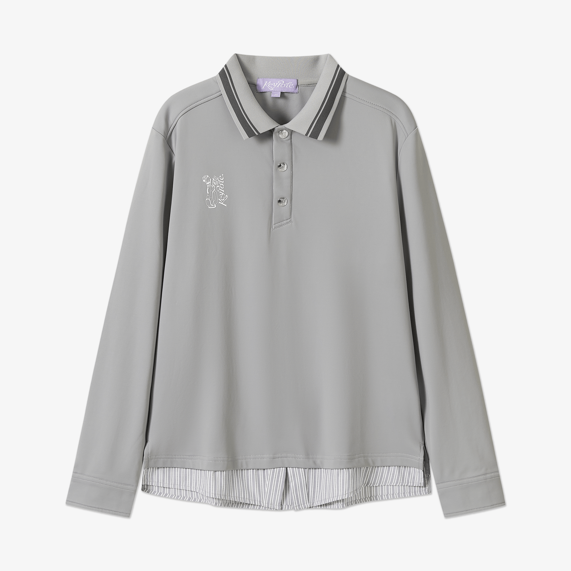 Keypote Long Sleeve Layered Polo Shirt-Grey