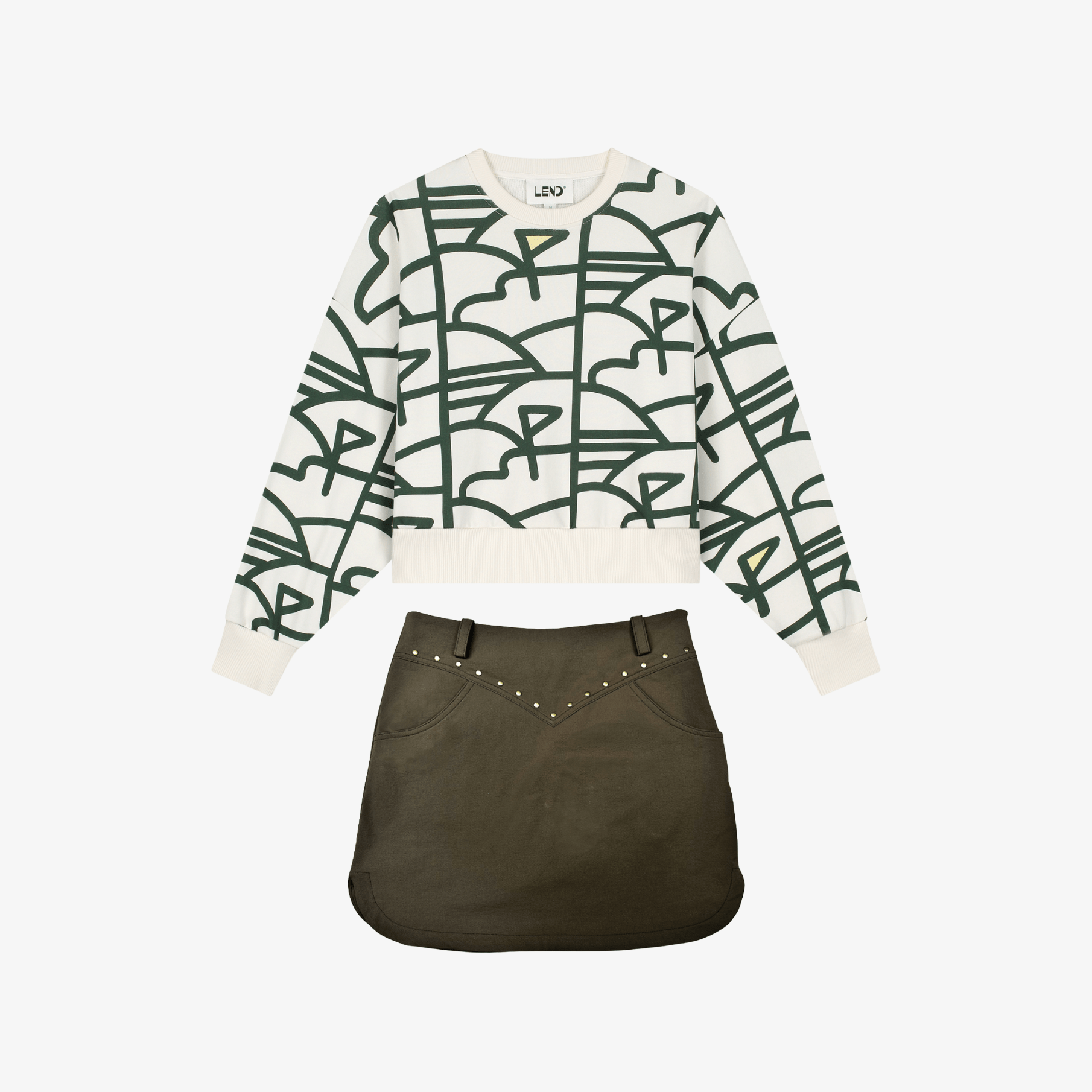 Women's Crewneck Top Skort Set - White/Brown - Erthe Golf