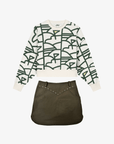 Women's Crewneck Top Skort Set - White/Brown - Erthe Golf