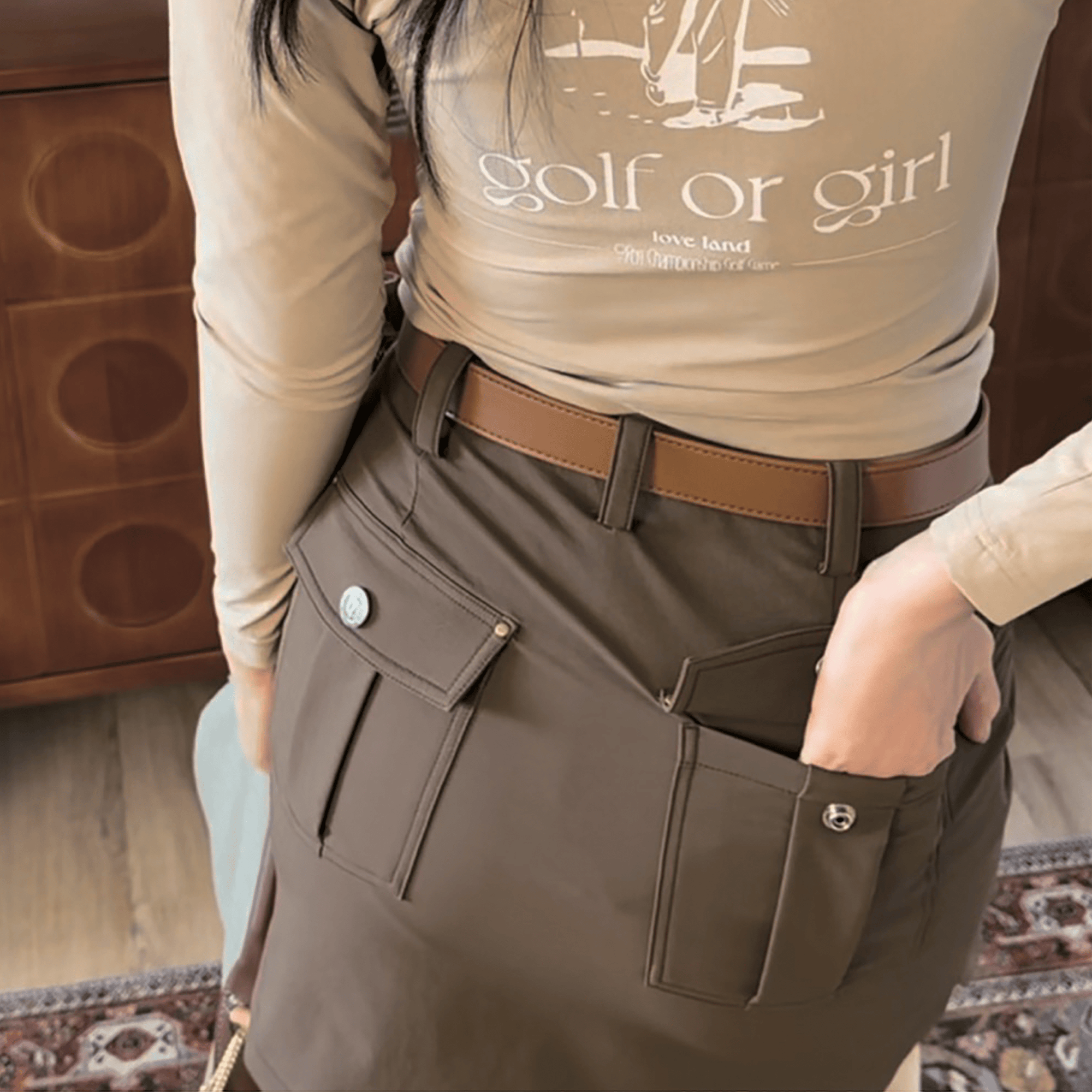 Loveland Studded Golf Skort - Brown - Erthe Golf