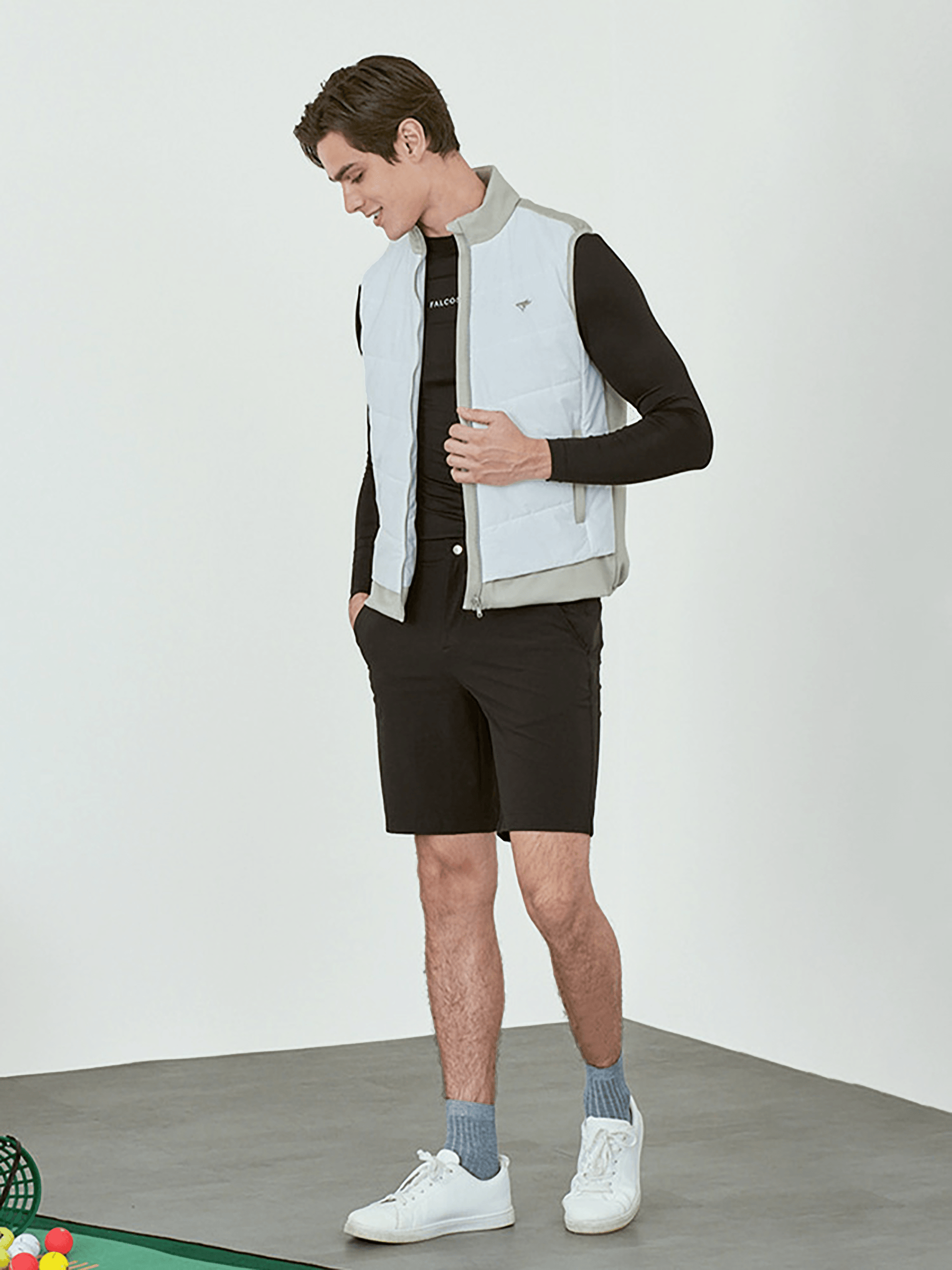 Falcosia Men's Cotton Patchwork Vest - Khaki Gray - Erthe Golf