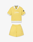Women's Open Collar Short Sleeve Sweat Shirt Set - Yellow - Erthe Golf