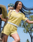 Women's Open Collar Short Sleeve Sweat Shirt Set - Yellow - Erthe Golf