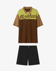 Men Logo Shirts Shorts Set - Brown/Black - Erthe Golf