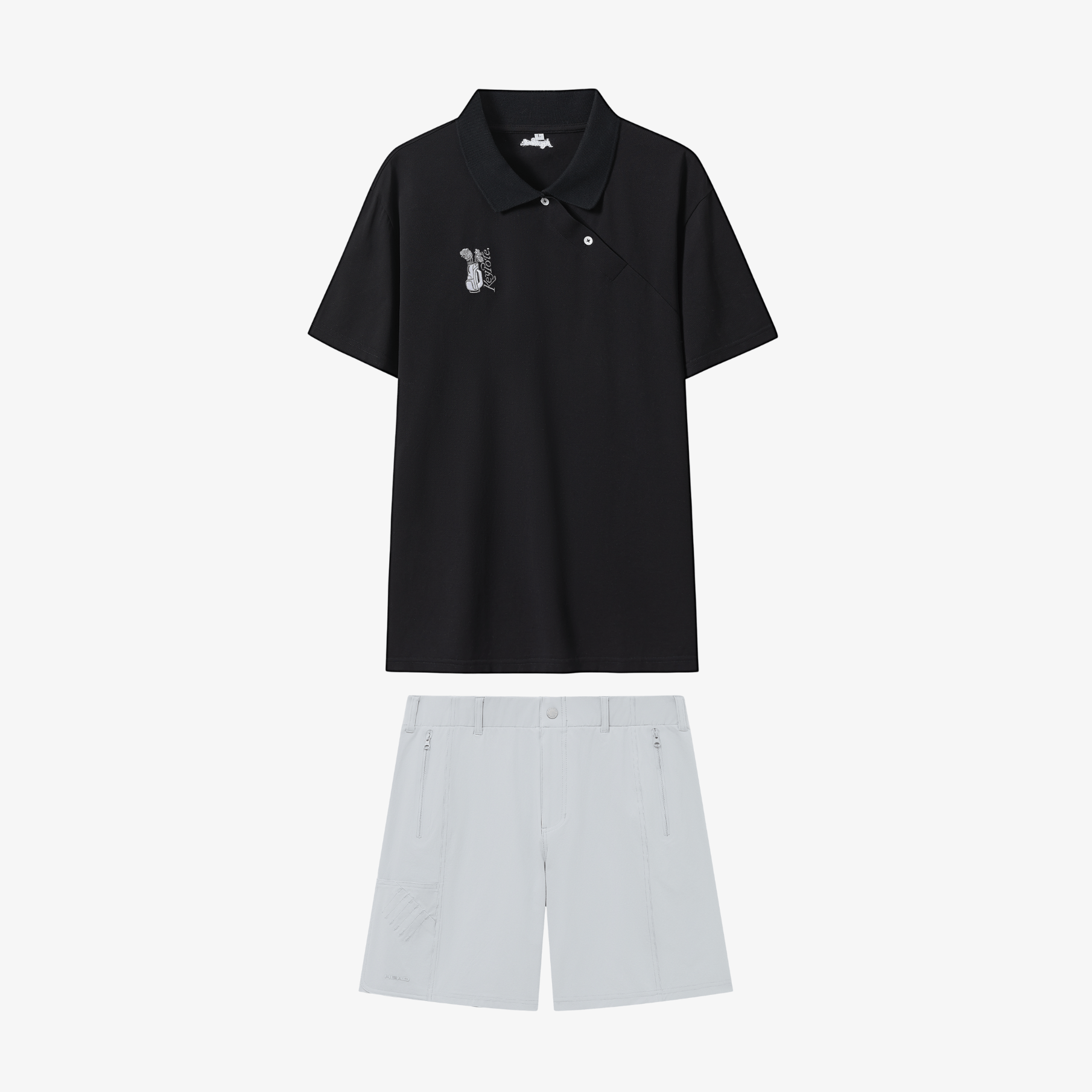 Men Polo Shorts Set - Black/Grey - Erthe Golf