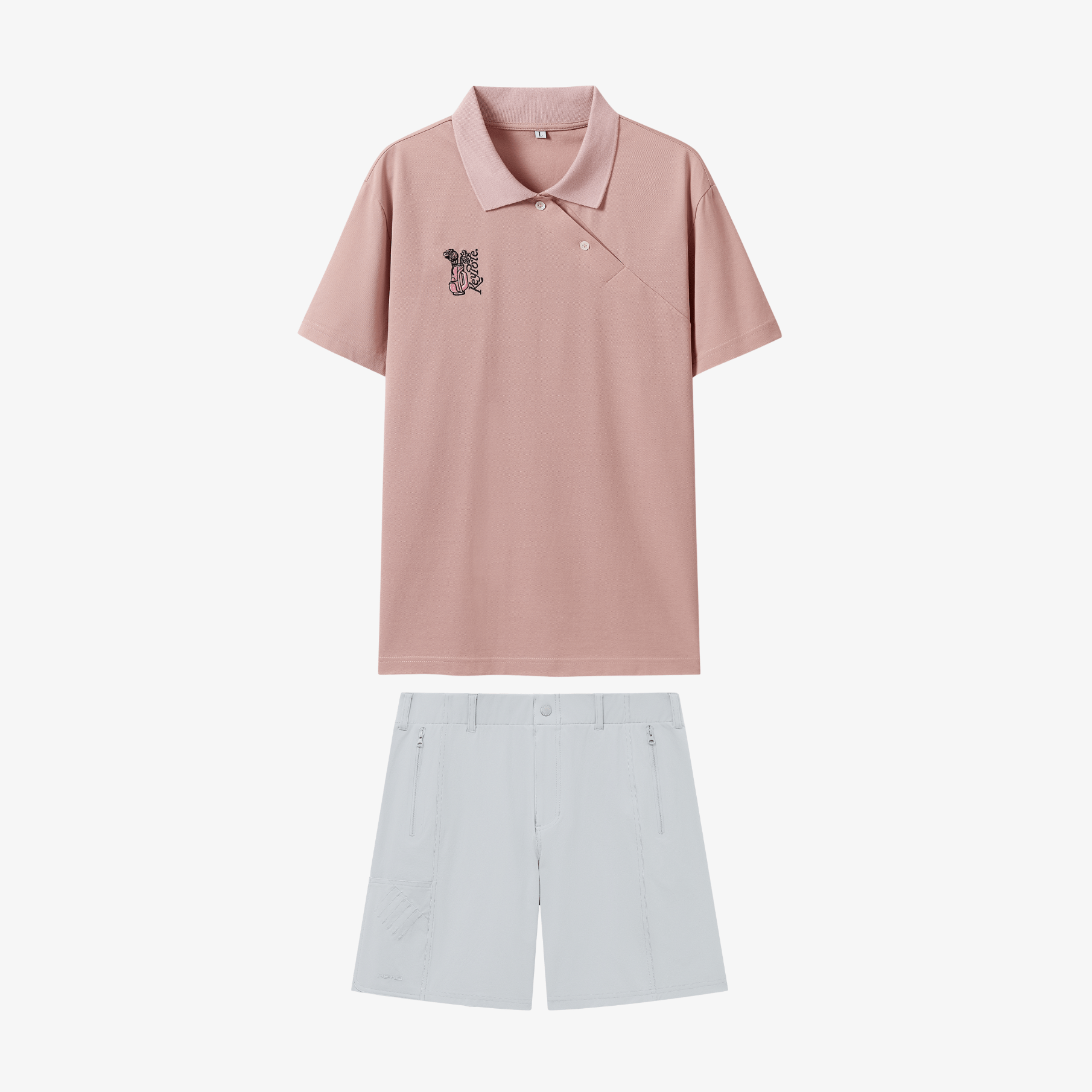 Men Polo Shorts Set - Pink/Grey - Erthe Golf