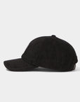 Black corduroy cap on a white background