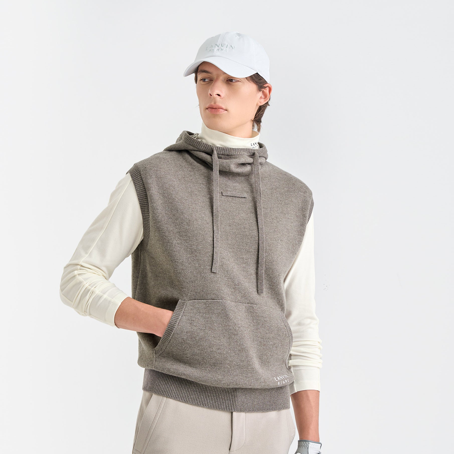 Lanvin Blanc Men's Hoodie Vest - Sepia Grey - Erthe Golf