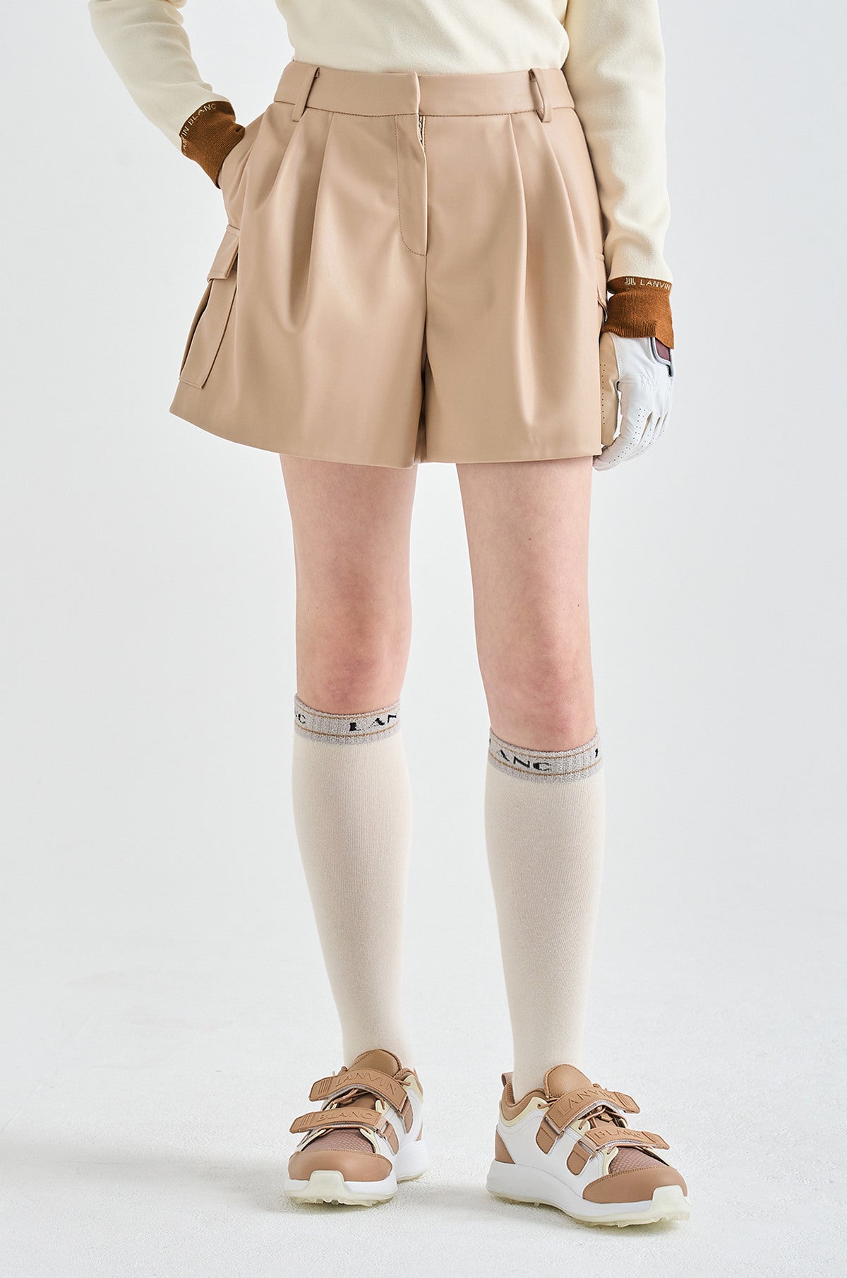 Lanvin Blanc Women's Leather Shorts - Beige - Erthe Golf