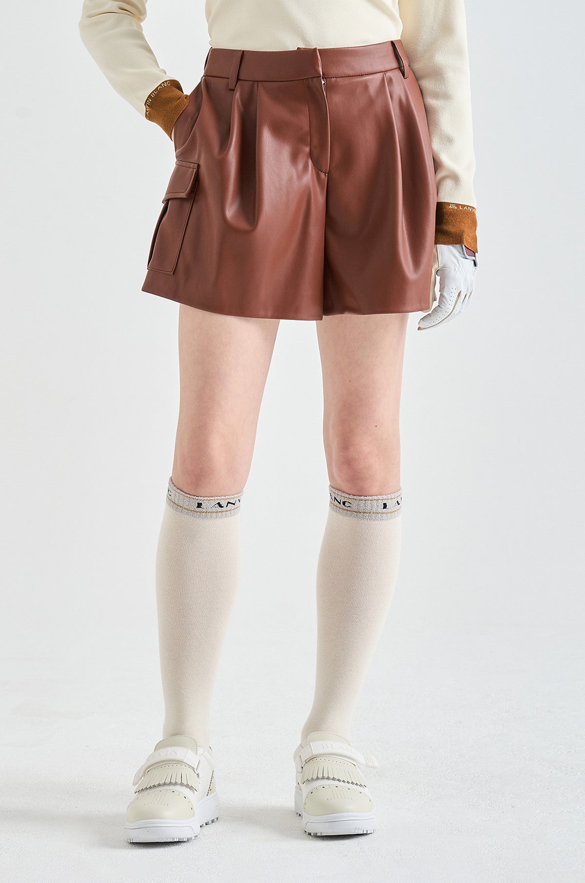 Lanvin Blanc Women's Leather Shorts - Red Brown - Erthe Golf