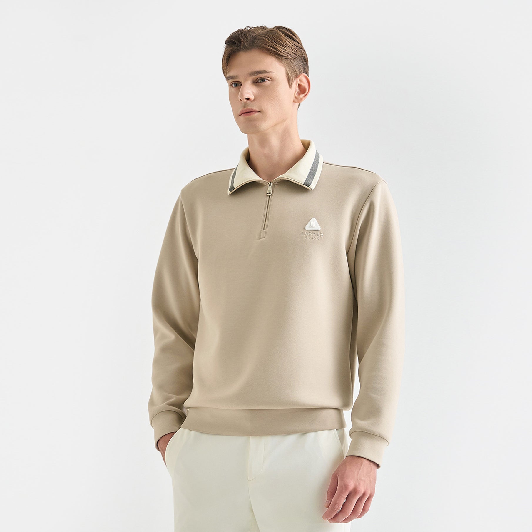 Lanvin Blanc Men's Zip Sweater - Beige - Erthe Golf