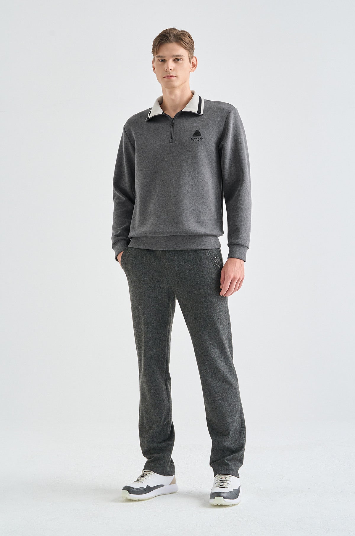 Lanvin Blanc Men's Zip Sweater - Charcoal Grey - Erthe Golf