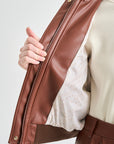 Lanvin Blanc Women's Leather Jacket - Red Brown - Erthe Golf