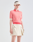 Women's Striped Collar Polo - Red - Erthe Golf