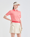Women's Striped Collar Polo - Red - Erthe Golf