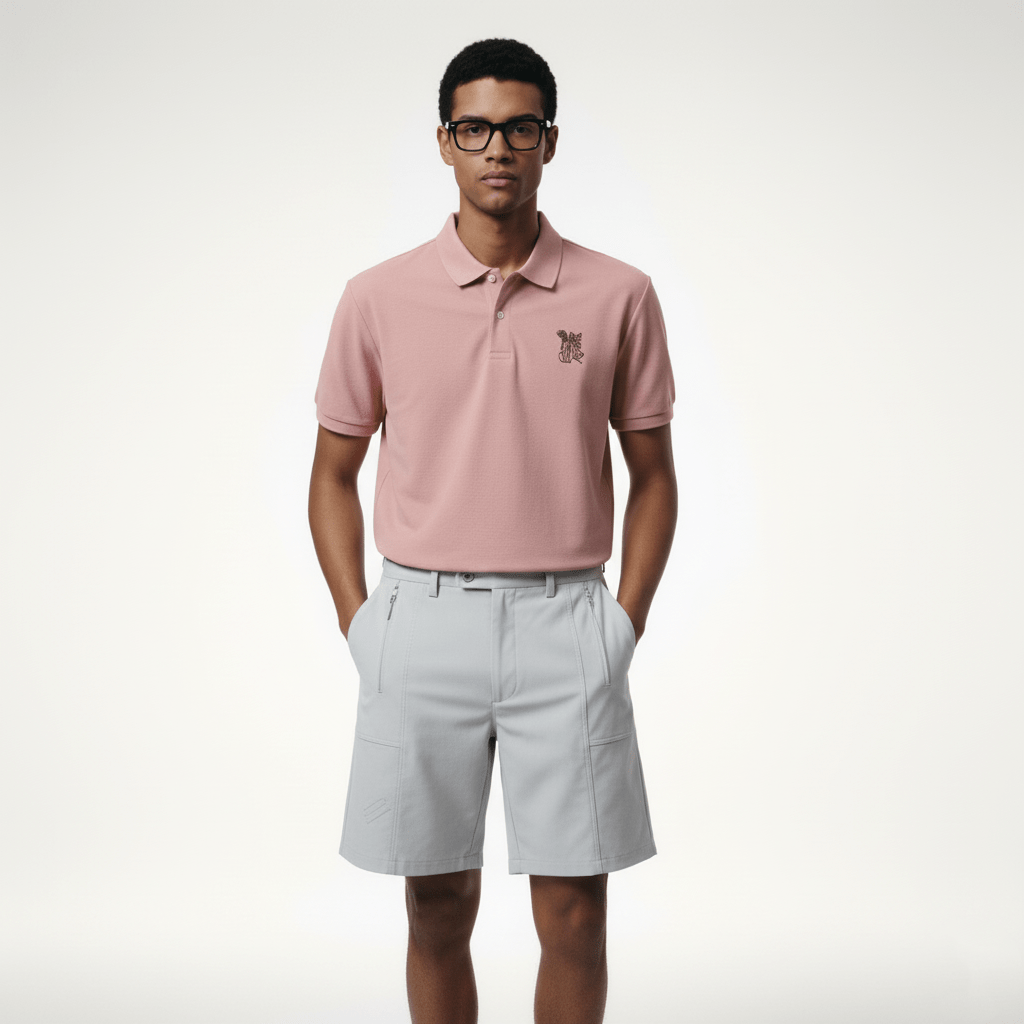 Men Polo Shorts Set - Pink/Grey - Erthe Golf