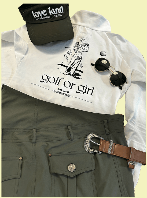 Loveland Diagonal Belt Golf Skort - Khaki - Erthe Golf