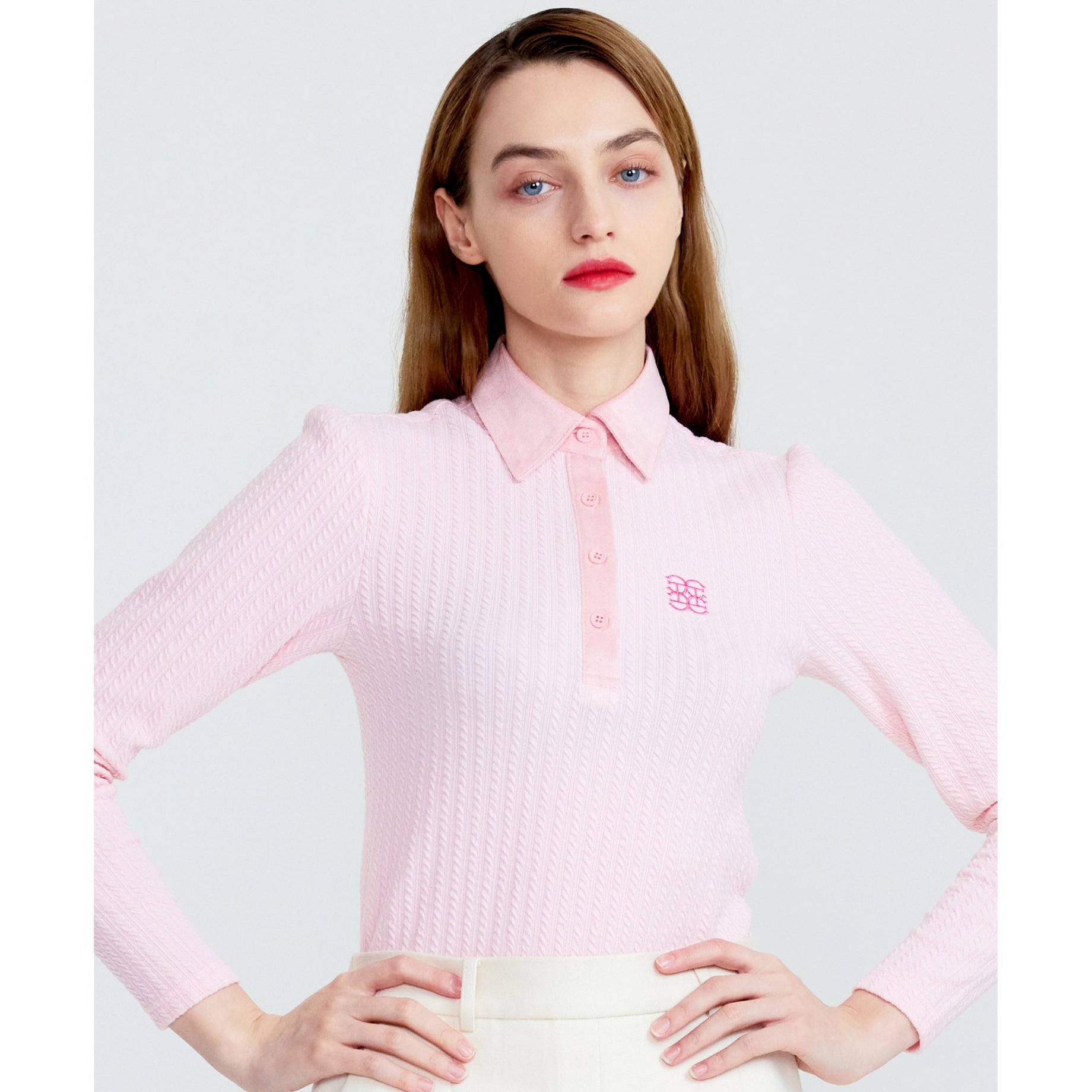 Cellty Pink Suede Collar Long Sleeve - Erthe Golf