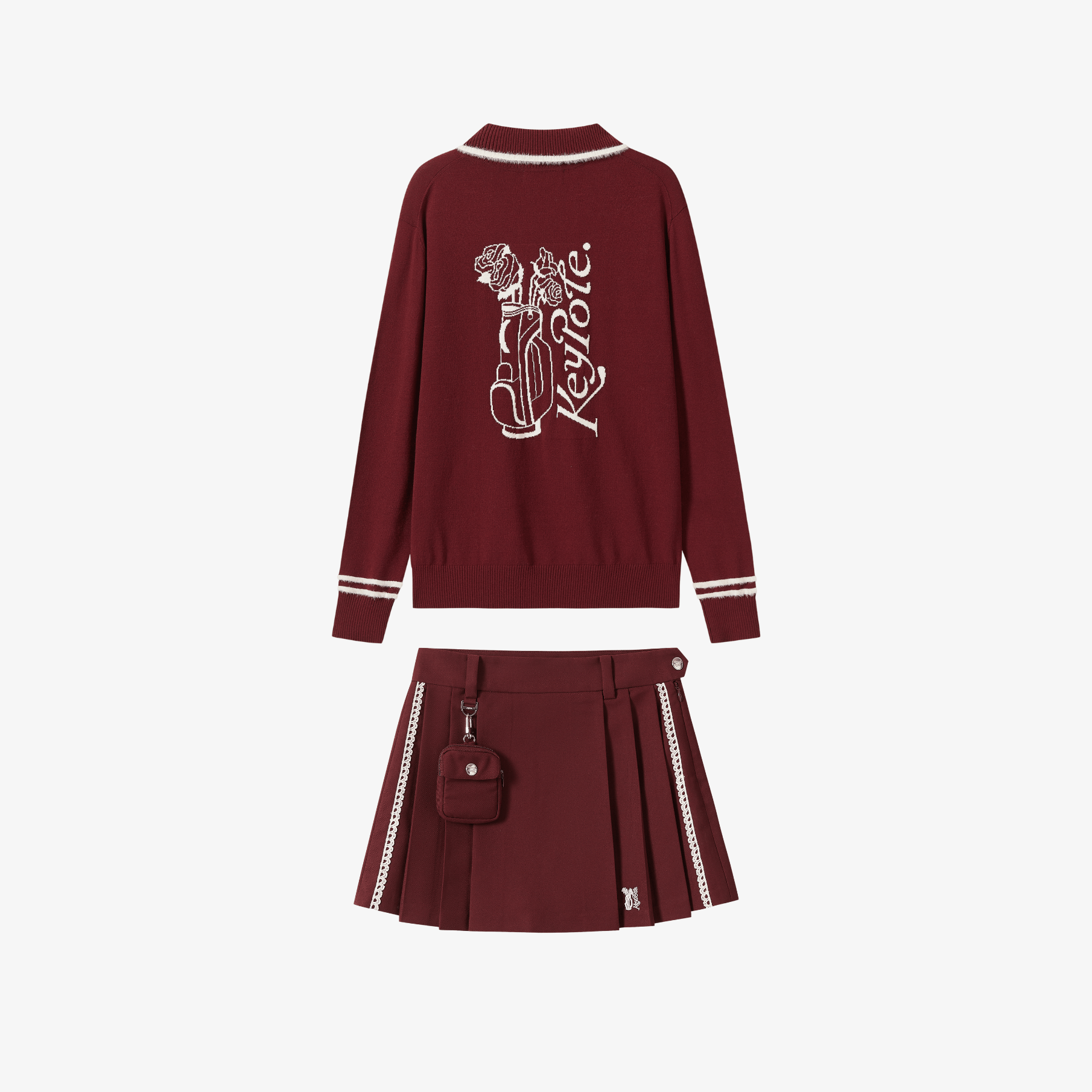 Keypote Women Knitted Top Skort Set - Burgundy - Erthe Golf