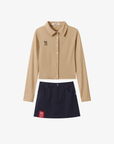 Keypote Women Cropped Shirt Skirt Set - Beige/Navy - Erthe Golf