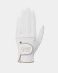 White golf glove with 'Golden Bear' logo on a light gray background