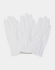 Back view of white golf gloves with perforated palm and elastic wrist closure