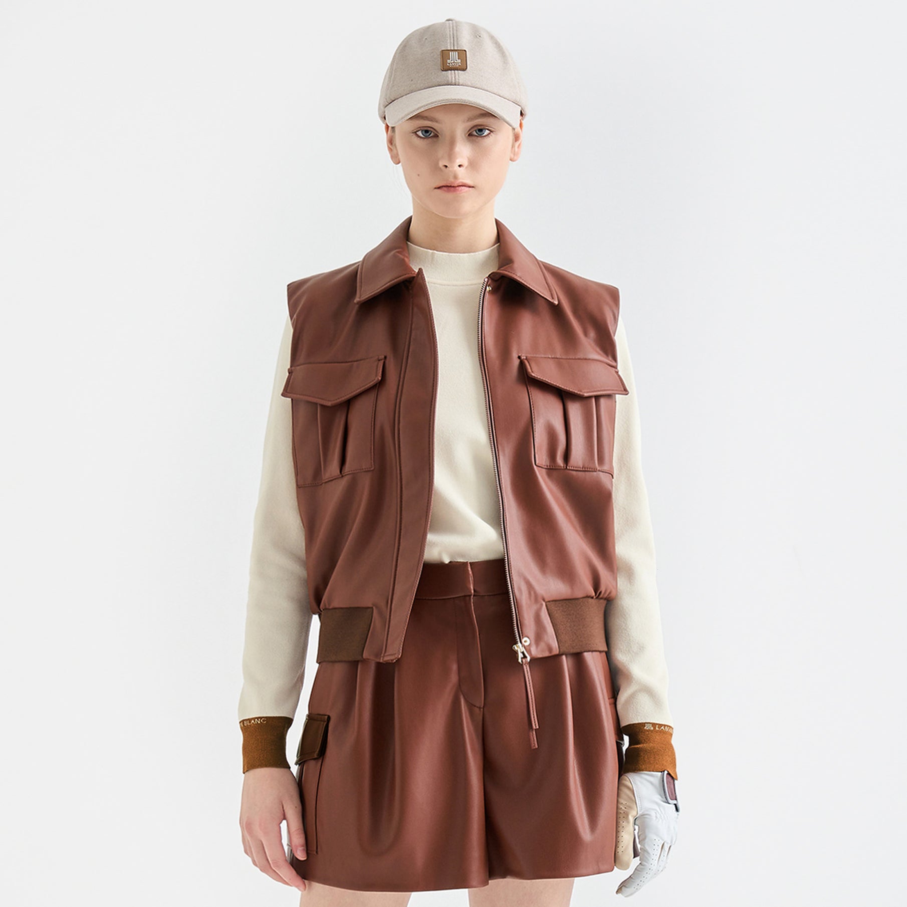Lanvin Blanc Women's Leather Jacket - Red Brown - Erthe Golf