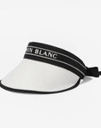White visor with black band and 'Blanc' branding on a white background