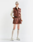 Lanvin Blanc Women's Leather Shorts - Red Brown - Erthe Golf