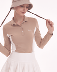 Women's Stretch Polo Long Sleeve - Khaki - Erthe Golf