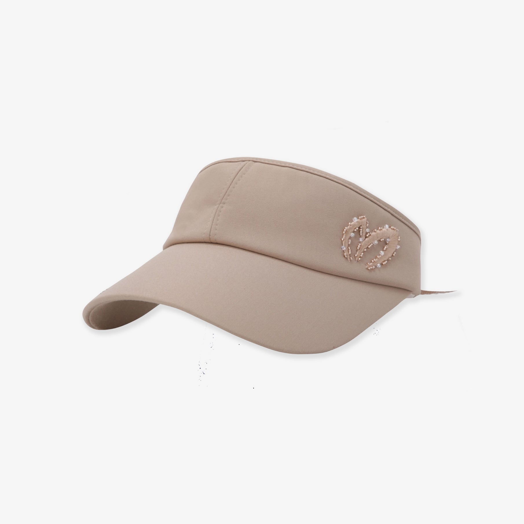Beige visor cap with a logo on a white background