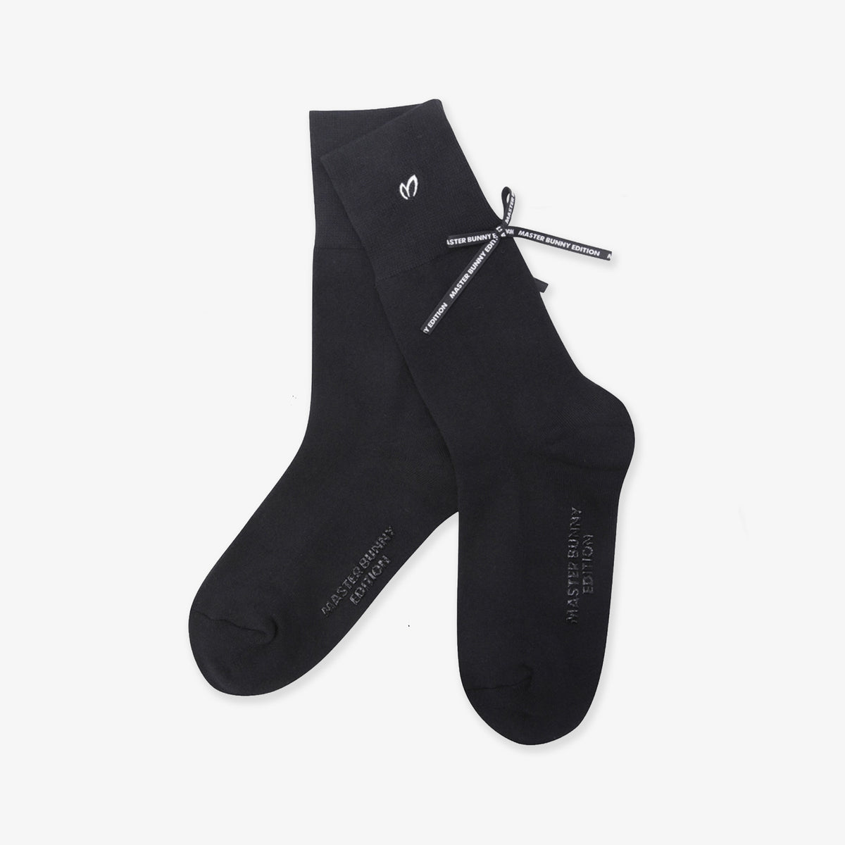 Black socks with brand logo on a white background