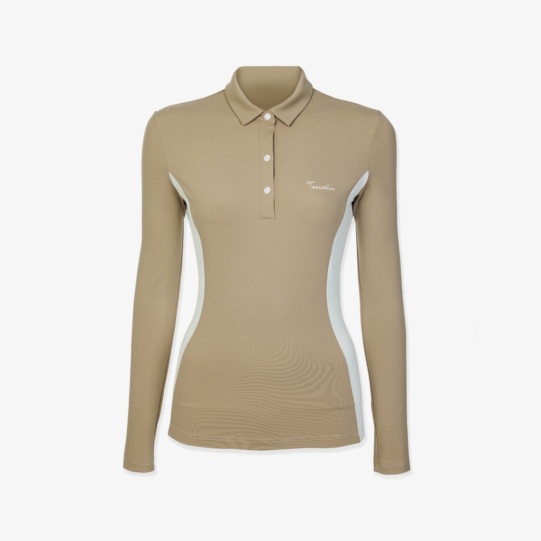 Women's Stretch Polo Long Sleeve - Khaki - Erthe Golf