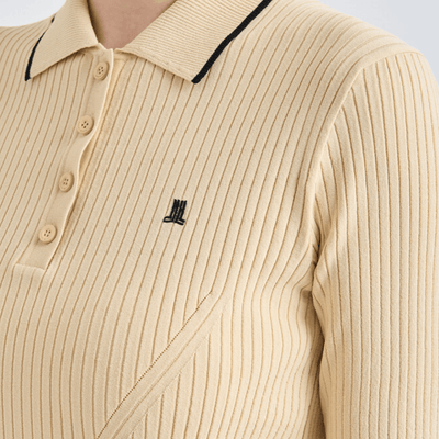 Women's Ribbed Knit Polo - Light Beige - Erthe Golf