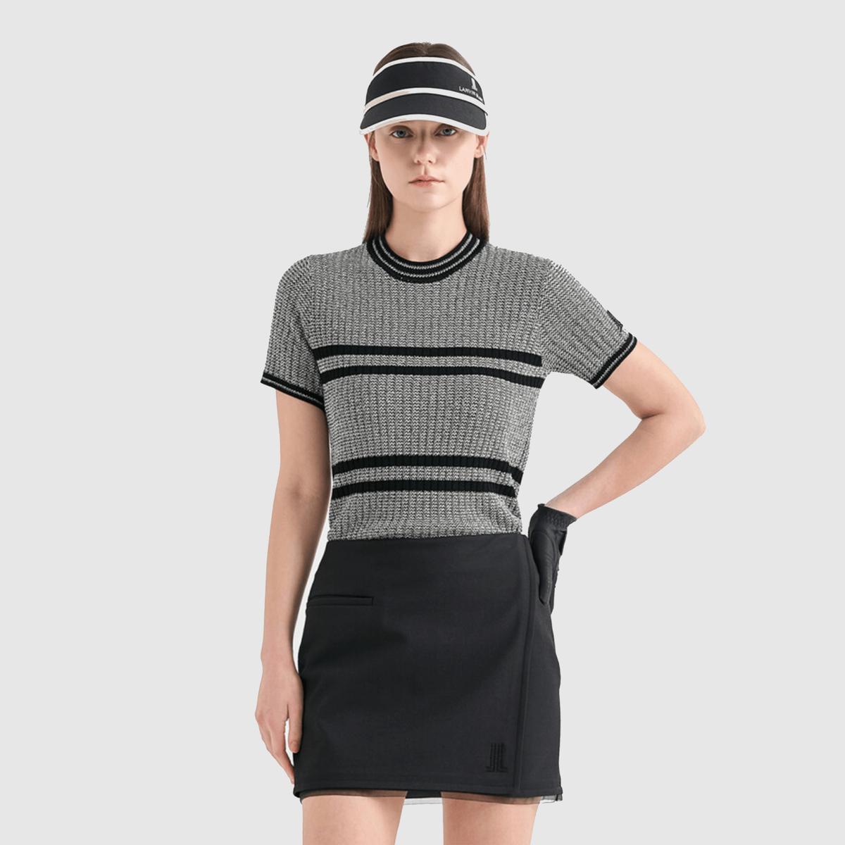 Women's Wool Ribbed Knit Top - Black - Erthe Golf