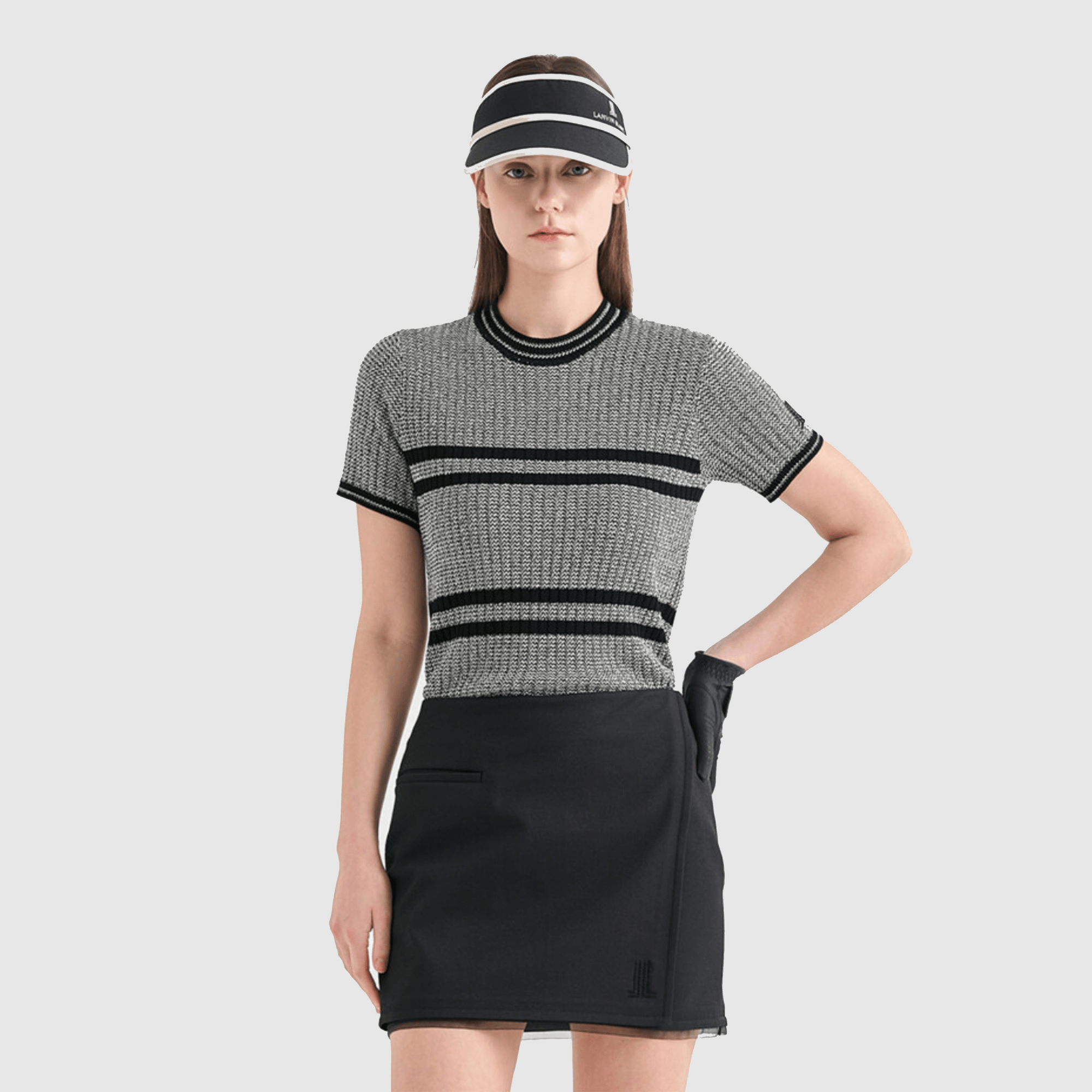 Women's Wool Ribbed Knit Top - Black - Erthe Golf