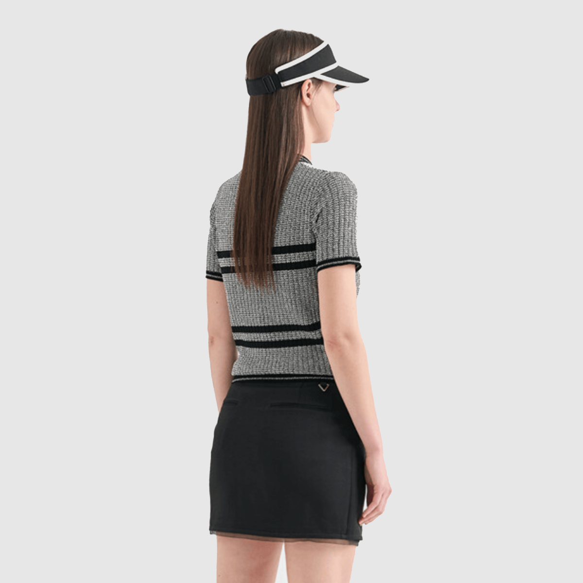 Women's Wool Ribbed Knit Top - Black - Erthe Golf