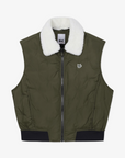 Women's lightweight golf down vest with goose down filling, featuring added details and full zip-up closure for warmth and easy layering on the course.