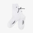 White socks with black text on a white background