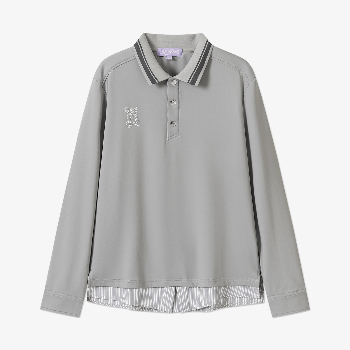 Keypote Long Sleeve Layered Polo Shirt-Grey