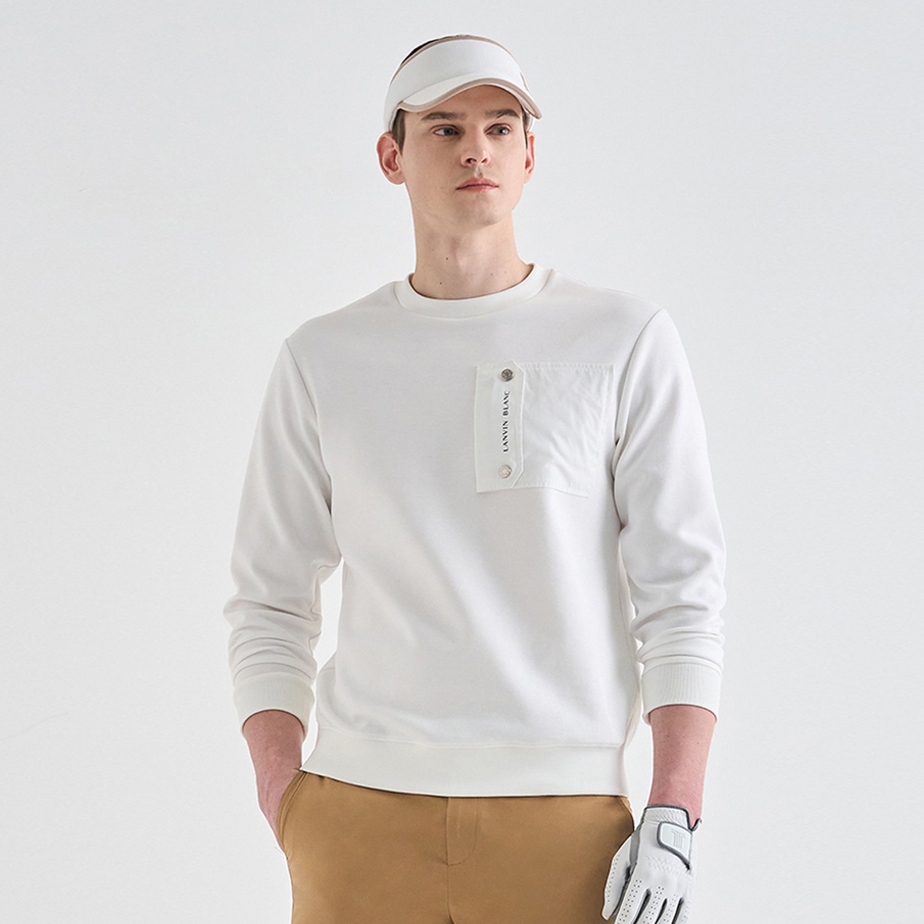 Lanvin Men's Textured Block Round Neck Sweatshirt-White