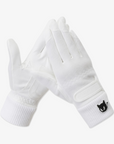 Pair of golf gloves made with synthetic leather and brushed material, featuring extra length to keep the wrist warm during play.