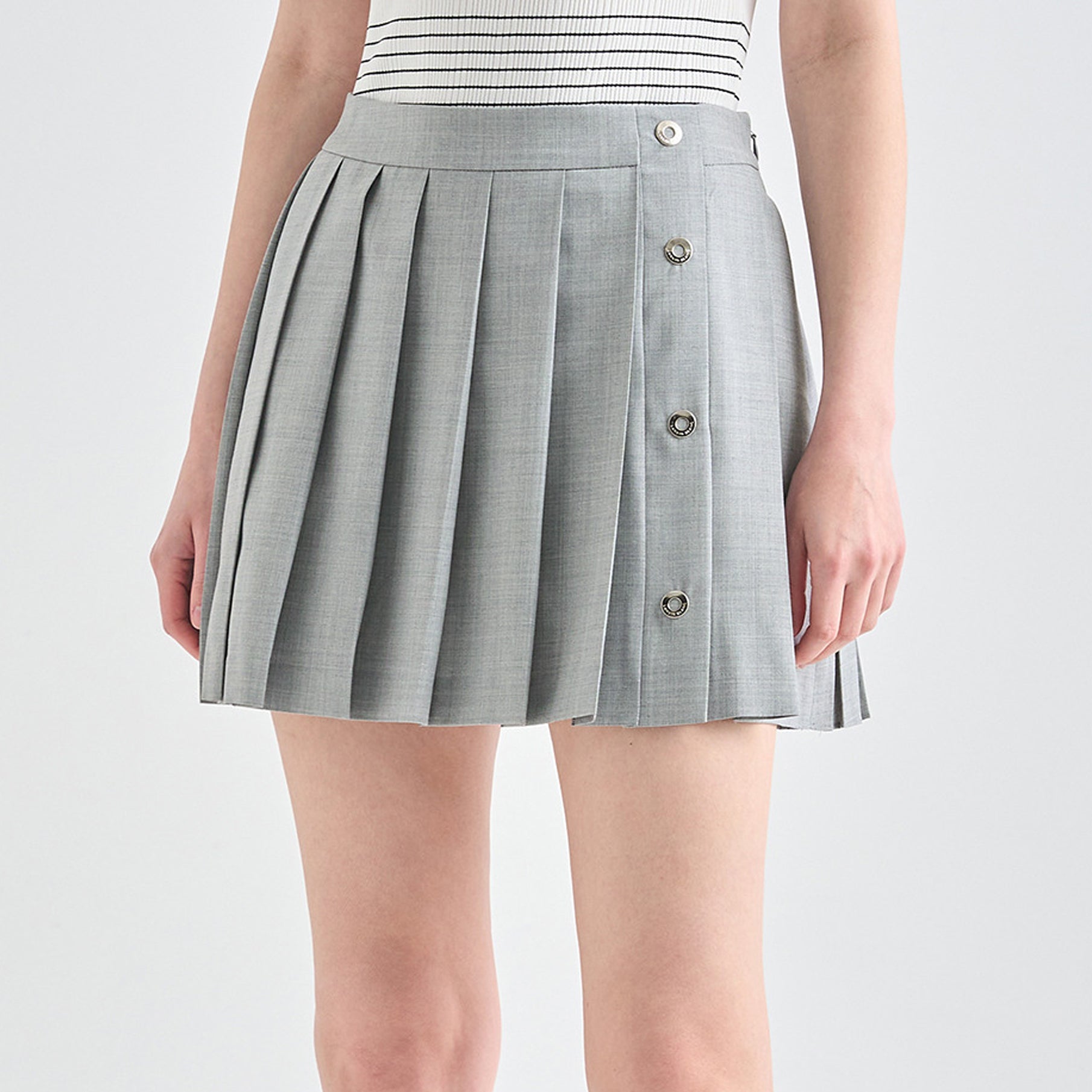 Lanvin Blanc Grey Wool Blend Pleated Skirt - Erthe Golf
