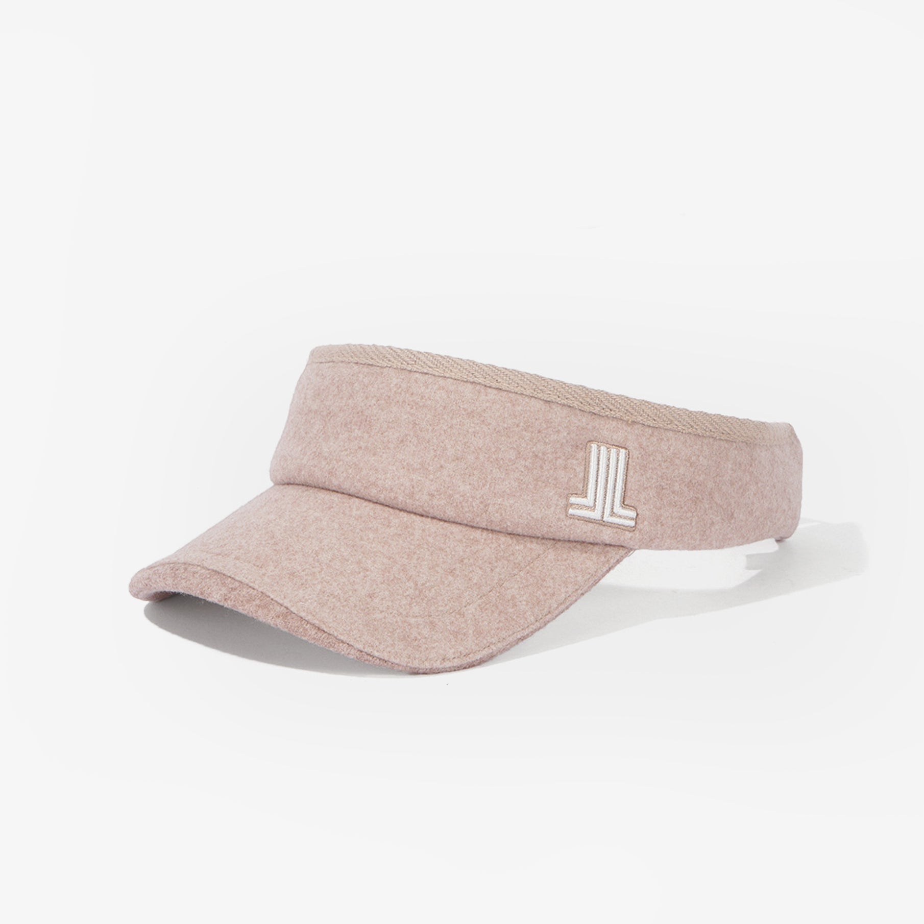 Beige visor cap with a logo on a white background