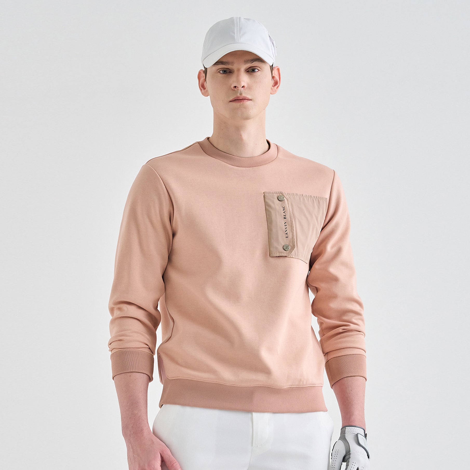 Lanvin Men's Textured Block Round Neck Sweatshirt-Light Pink