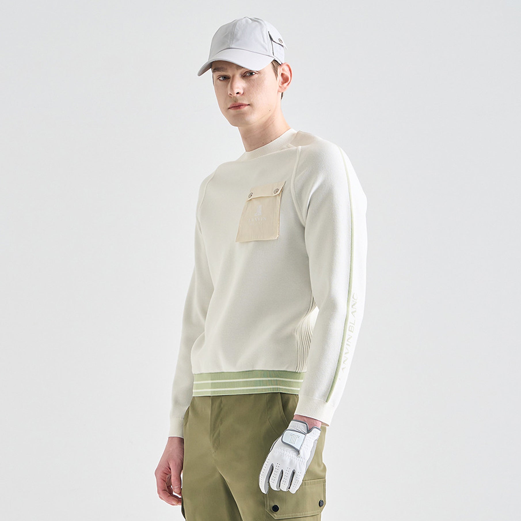 Lanvin Men's Flap Pocket Round Neck Knit Top-Off White