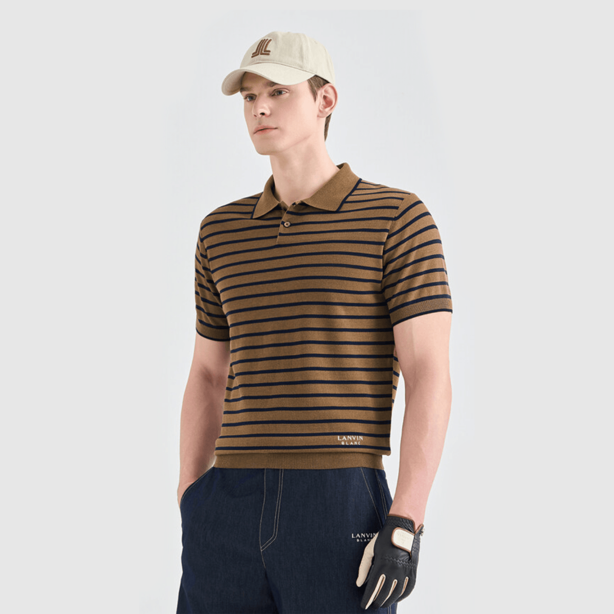 Men's Striped Collar Polo - Khaki Brown - Erthe Golf