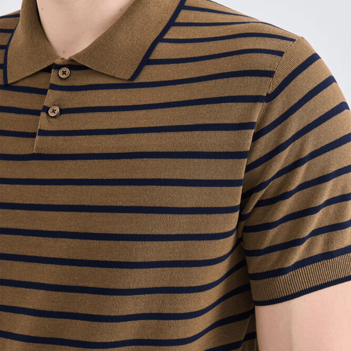Men's Striped Collar Polo - Khaki Brown - Erthe Golf