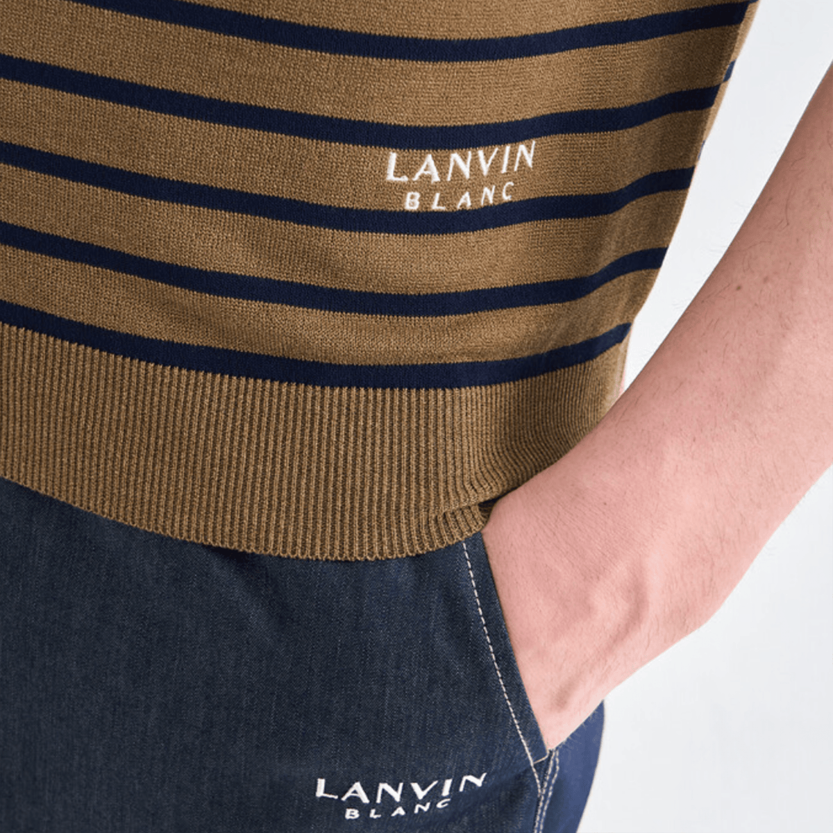 Men's Striped Collar Polo - Khaki Brown - Erthe Golf