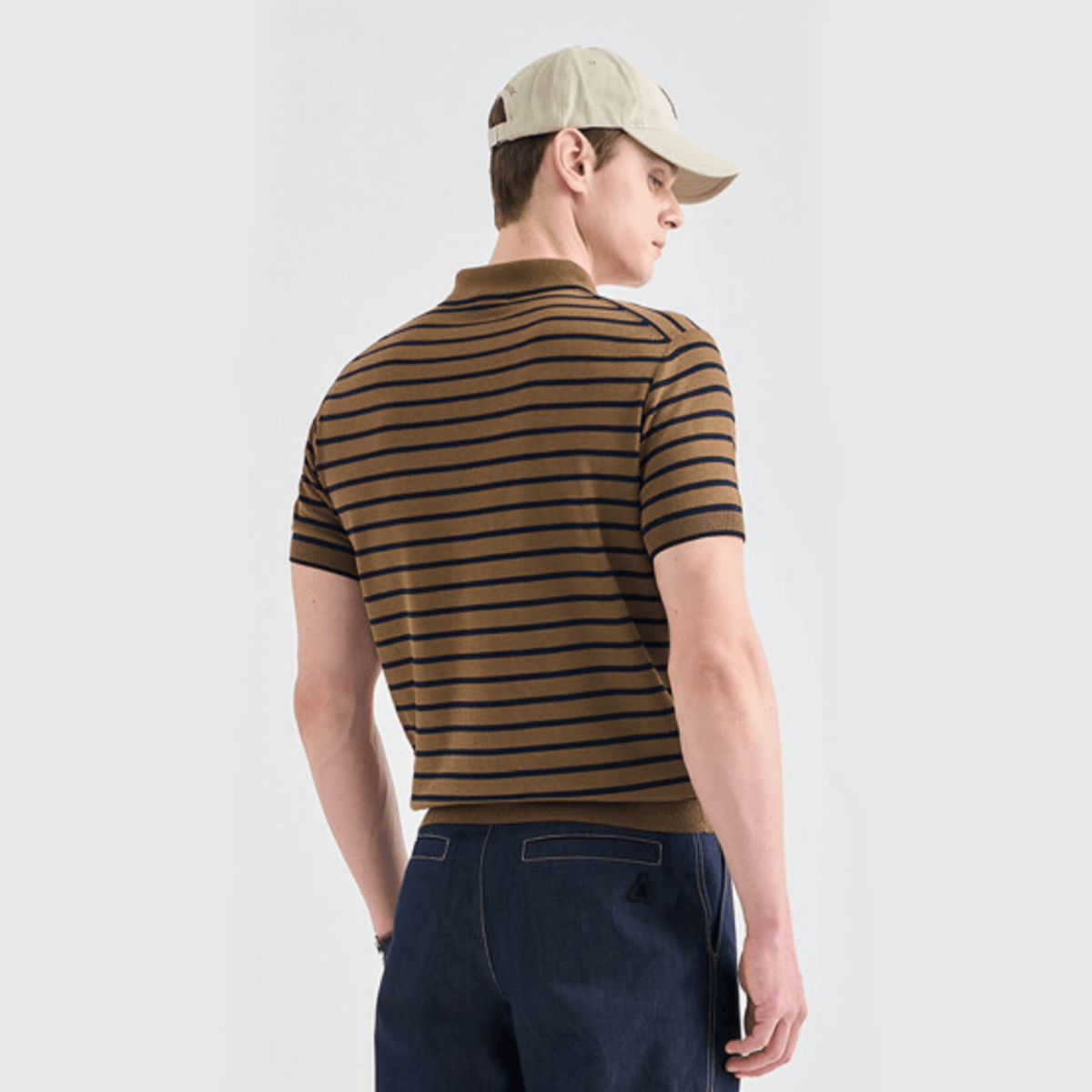 Men's Striped Collar Polo - Khaki Brown - Erthe Golf